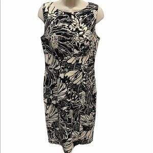 Jones New York Black Cream Floral Sheath Dress Size 6